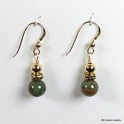 African Green Opal Gemstone 14k GF Earrings