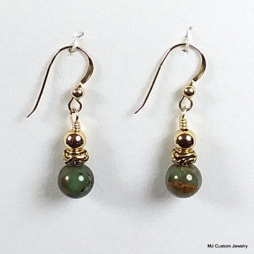 African Green Opal Gemstone 14k GF Earrings