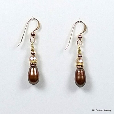 Bronze FW Pearl & Crystal Rococo 14k GF Earrings