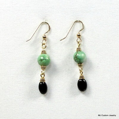 Turquoise & Czech Glass 14k GF Dangles Earrings