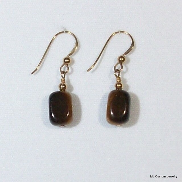 Tigereye Tumbled Squares 14k GF Earrings