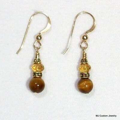 Tigereye & Crystal Petite Rococo 14k GF Earrings