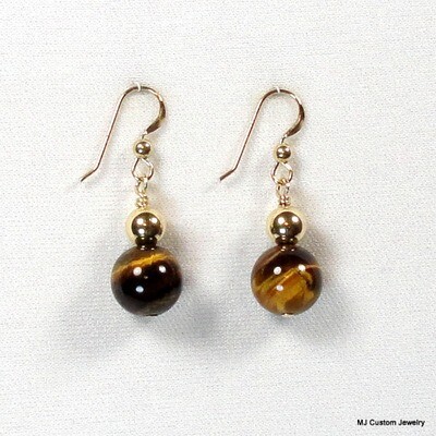 Tigereye Gemstone & Gold Ball 14k GF Earrings