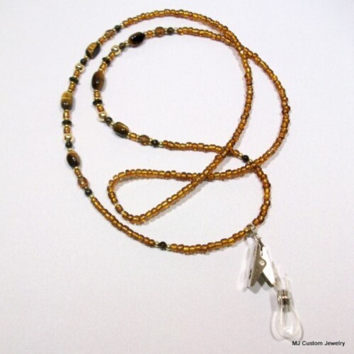 Tigereye Gemstone & Czech Crystal & Glass Lanyard