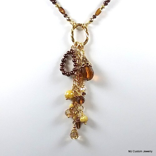 Topaz & Mahogany Czech Glass Tassel Pendant Necklace