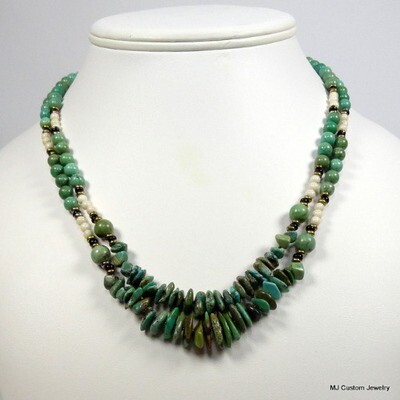 Turquoise & Seabed Fossil Double Strand Brass Necklace