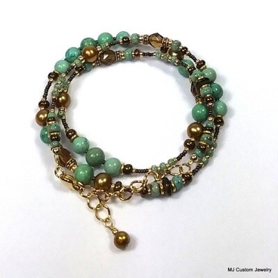 Turquoise & Bronze Freshwater Pearl Necklace / Wrap Bracelet