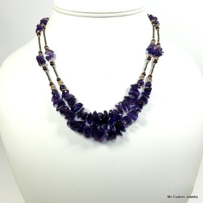 Amethyst & Glass Pearl Double Strand Gold Necklace