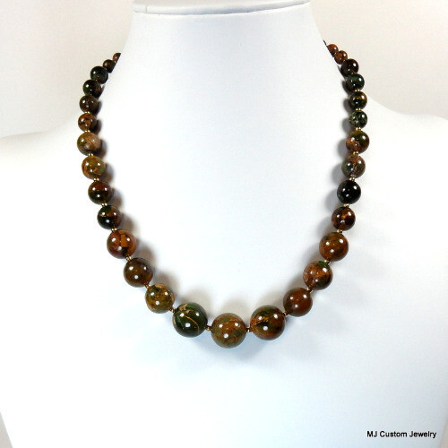 African Green Opal Graduating Gemstone Gold Necklace