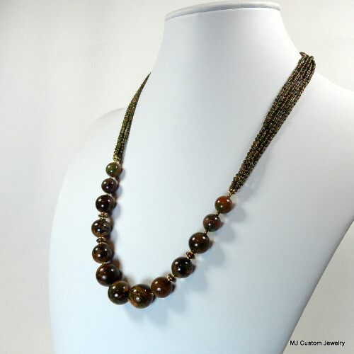 African Green Opal & Czech Glass Gold Necklace