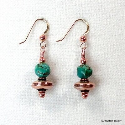 Turquoise Nuggets & Copper Saucer Earrings