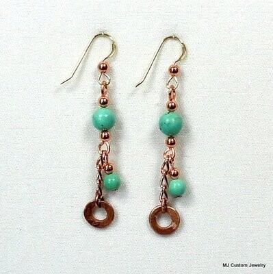 Turquoise & Copper Disk Dangle Earrings