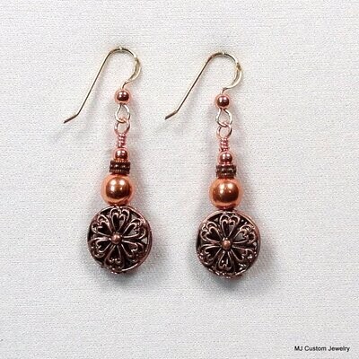 Simply Copper Filigree Disk Drop Earrings