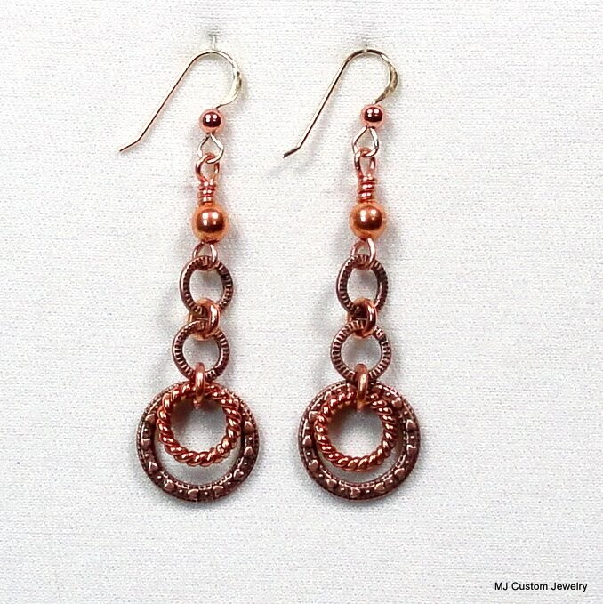 Simply Copper Textured Rings Dangle Earrings
