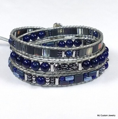 Lapis Lazuli Triple Wrap Leather Bracelet