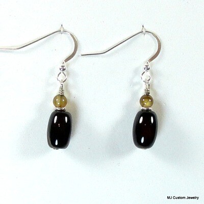 Black Agate Gemstone Barrels & Brown Agate Earrings