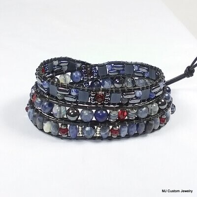 Sodalite Triple Wrap Leather Bracelet
