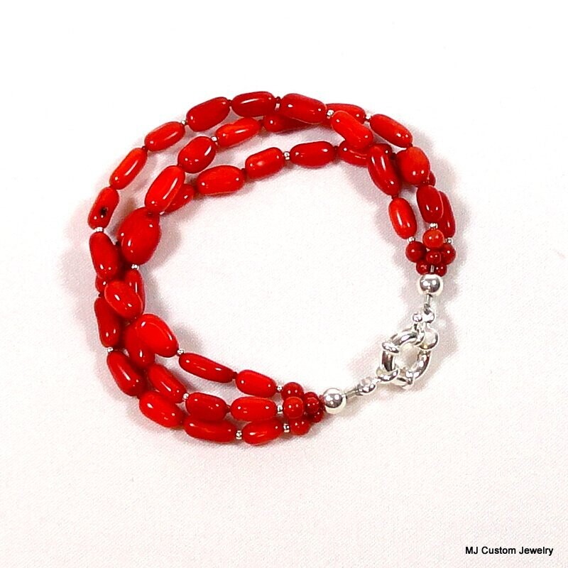 Red Coral Triple Strand Bracelet