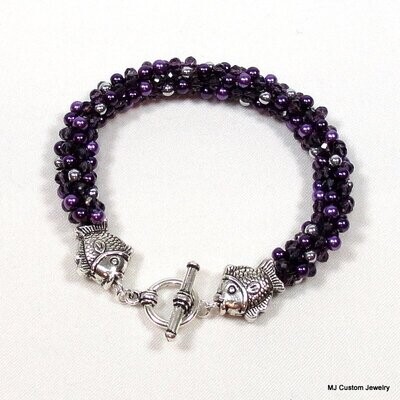 Violet & Lilac Pearl & Crystal Fish Toggle Bracelet