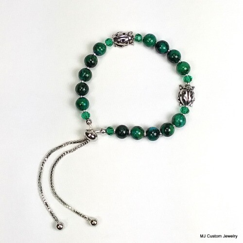 Chrysocolla & Ladybugs Adjustable BOLO Bracelet