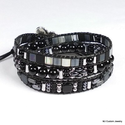 Onyx Triple Wrap Leather Bracelet