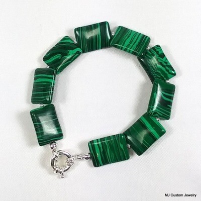 Malachite Rectangles Created Gemstone Bracelet