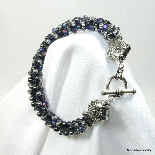 Rainbow Iris Crystal & Hematite Fish Toggle Bracelet