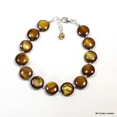 Golden Shell Coins & Bronze Freshwater Pearl Bracelet