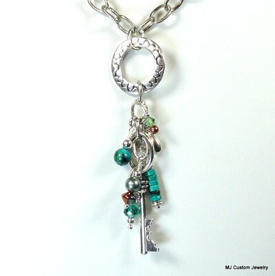 Chrysocolla, Crystal & Pearl Charm Tassel Necklace