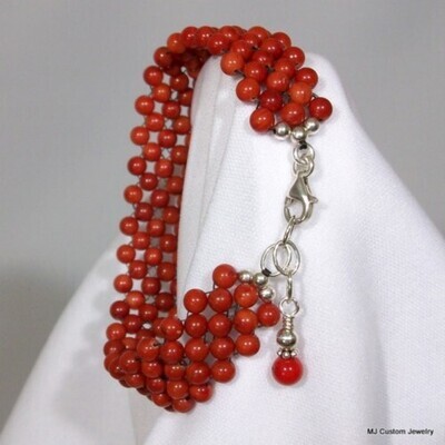 Red Coral Woven Gemstone Bracelet