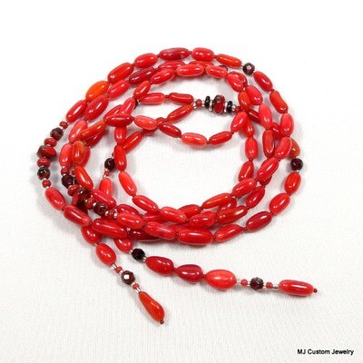 Red Coral & Bohemian Glass 35" Lariat