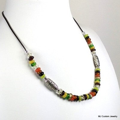 Multi-Colored Java Glass & Leather Cord Necklace