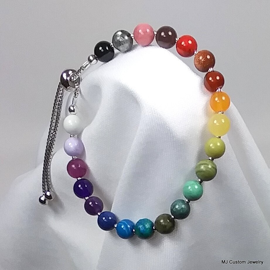 Rainbow Multi-Gemstone Adjustable BOLO Bracelet