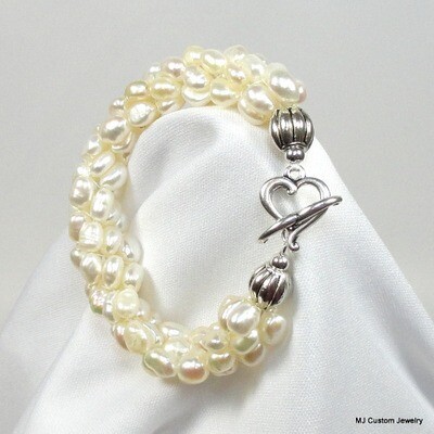 Baroque Freshwater Pearl & Silver Heart Toggle Bracelet