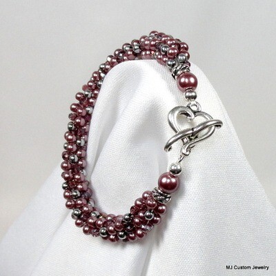 Mauve Pearl & Ametrine Crystal Heart Toggle Bracelet