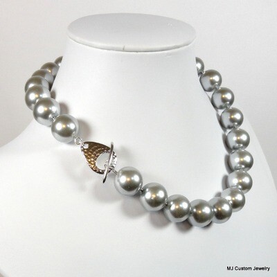 Jumbo Silver Pearl & Hammered Silver Toggle Necklace