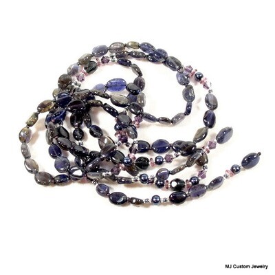 Iolite, Navy & Purple Pearl & Crystal 35" Lariat