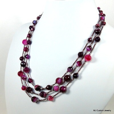 Blooming Orchid Faceted Agate Triple Strand Necklace