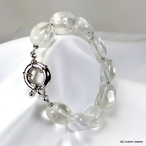 Crystal Quartz & Silver Hematite Chunky Nugget Bracelet