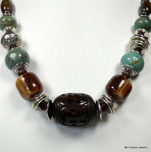 Buffalo Bone, Blue Jasper & Horn Tribal Necklace