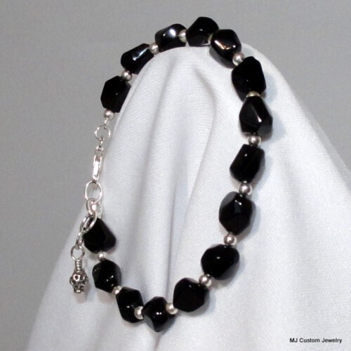 Black Agate Nugget & Rajasthani Silver Bracelet