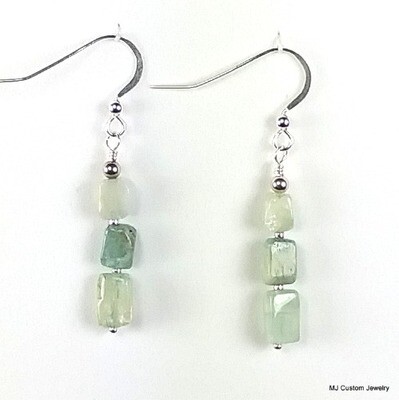 Raw Aquamarine Free-Form Rectangles Line Earrings