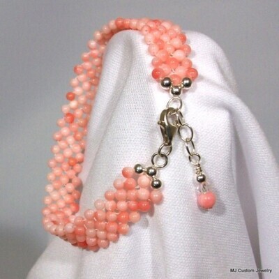 Pink Coral Woven Gemstone Bracelet