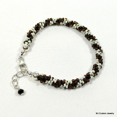 Jet, Tortoise & Ivory Spiral Kumihimo Bracelet
