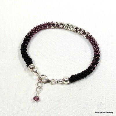 Black, Amethyst & Silver Ombre Kumihimo Bracelet