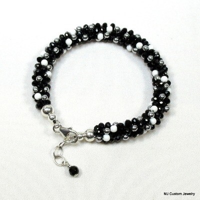 Black & White Crystal & Glass Kumihimo Bracelet