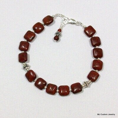 Brecciated Jasper Chiclets & Bali Silver Bracelet