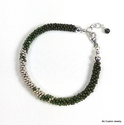 Green & Silver Ombre Adjustable Kumihimo Bracelet