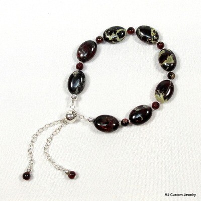 Brecciated Jasper Flat Ovals Adjustable BOLO Bracelet