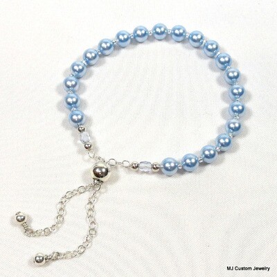 Baby Blue Swarovski Pearl Adjustable BOLO Bracelet